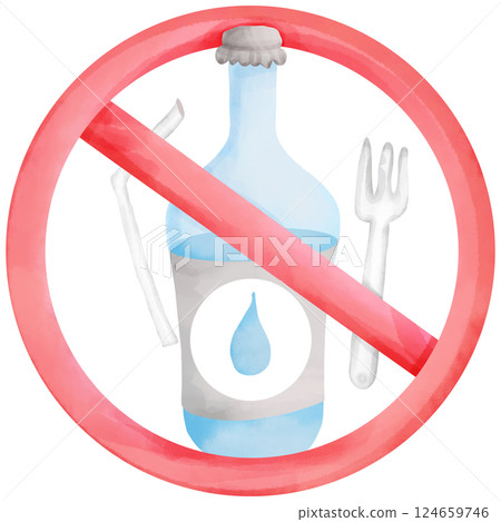 Watercolor painting stop using plastic save the world Watercolor painting stop using plastic save the world 124659746