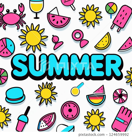 夏季圖示風格插圖 1 124659992
