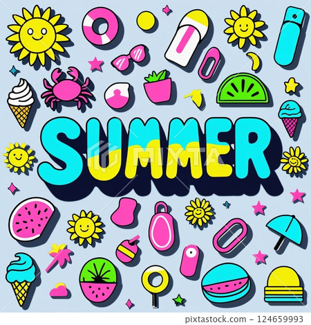 夏季圖示風格插圖 2 124659993