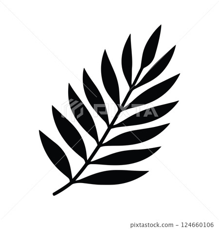 Palm Frond or Leaf Hand Drawn w Black and White Thick Lines 124660106