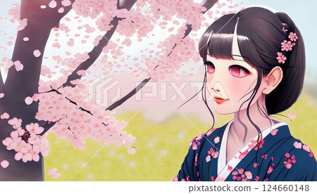 Illustrations, cherry blossoms, AI-generated materials 124660148