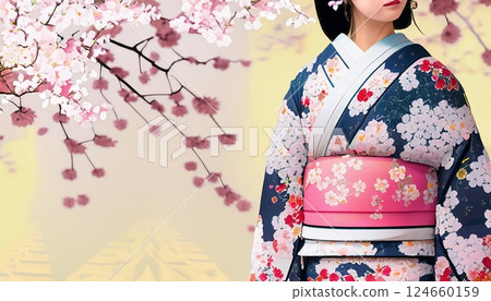 Illustrations, cherry blossoms, AI-generated materials 124660159