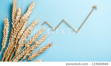 Price growth concept with wheat and rising graph on blue background 124660666