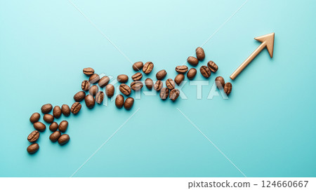 Coffee market and price growth concept with rising arrow on blue background 124660667