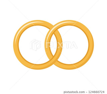 Two interlocking golden wedding rings on white background. Vector illustration. Two interlocking golden wedding rings on white background. Vector illustration. 124660724