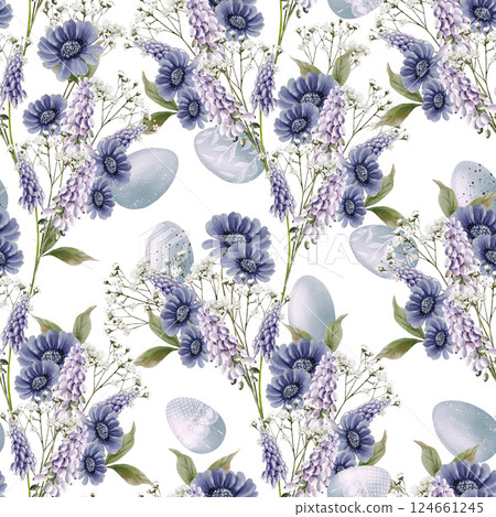 Easter seamless pattern with flowers in tender colors. Watercolor vintage style. Easter seamless pattern with flowers in tender colors. Watercolor vintage style. 124661245