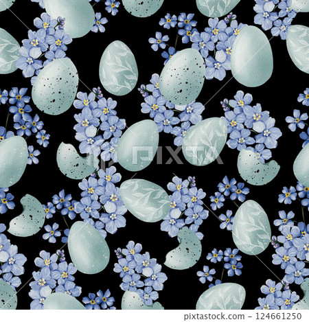 Easter seamless pattern with flowers in tender colors. Watercolor vintage style. 124661250