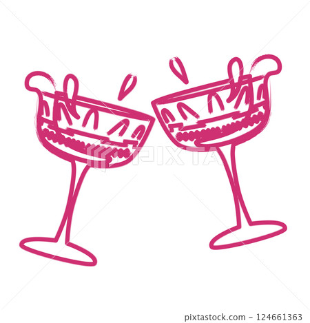 Wine glass. Hand drawn champagne glass sketch. Full sparkling wine glass. Vector illustration isolated on white background. 124661363