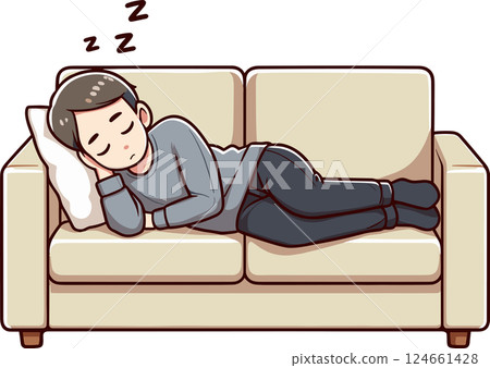 一名男子在沙發上睡覺的插圖 124661428