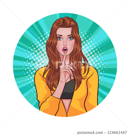 Avatar of woman or business person in various poses, circle background, pop art comics style Avatar of woman or business person in various poses, circle background, pop art comics style 124661497