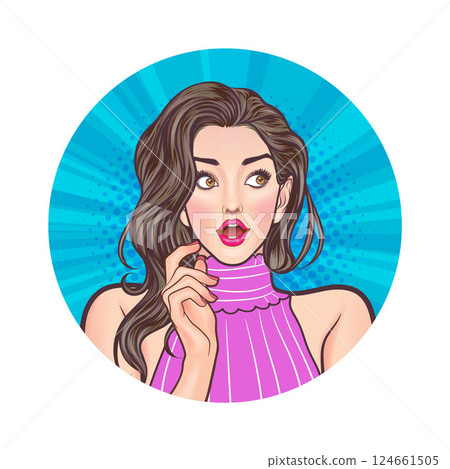 Avatar of woman or business person in various poses, circle background, pop art comics style 124661505