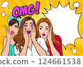 Woman whispering gossip secret to her friend surprise In Retro Vintage Pop Art Comic Style 124661538