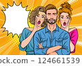 people whispering gossip or business secret to friend surprised In Retro Vintage Pop Art Comic Style 124661539