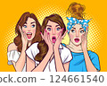 Woman whispering gossip secret to her friend surprise In Retro Vintage Pop Art Comic Style 124661540