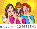 Woman whispering gossip secret to her friend surprise In Retro Vintage Pop Art Comic Style 124661541