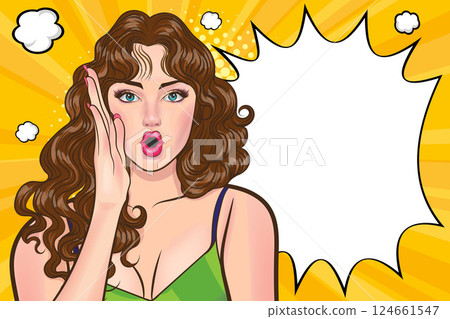 woman talking whispering gossip secret retro pop art comic vintage 124661547