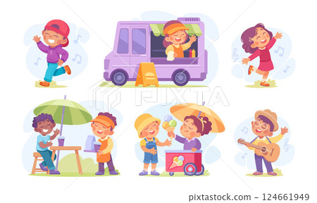 Engage in Colorful Summer Activities with Kids while enjoying delicious Ice Cream treats 124661949