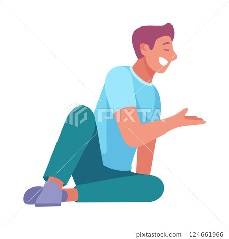 A Cheerful Young Man in a Casual and Relaxed Pose, Fully Expressing His Joy and Happiness 124661966