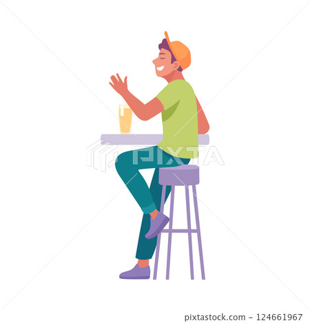 A Happy Young Man is Savoring and Enjoying a Refreshing Drink at a Vibrant Bar Setting A Happy Young Man is Savoring and Enjoying a Refreshing Drink at a Vibrant Bar Setting 124661967