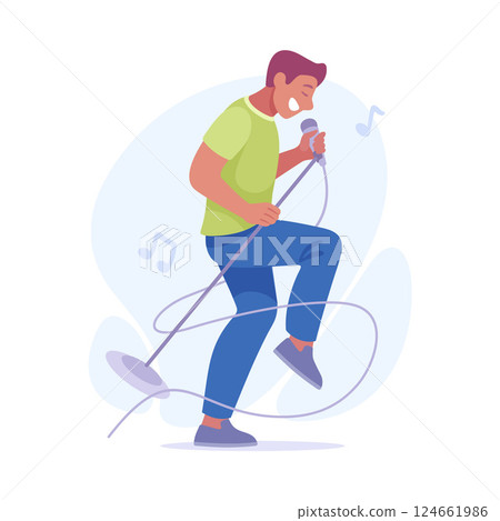 An Energetic Male Singer is Performing Enthusiastically with a Microphone in Hand An Energetic Male Singer is Performing Enthusiastically with a Microphone in Hand 124661986