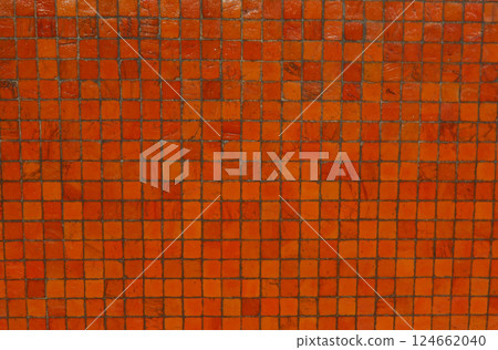 close up of red tile mosaic pattern wall background 124662040