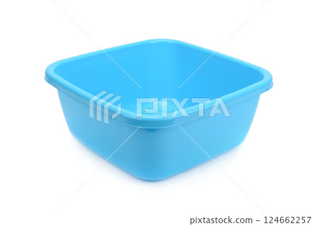 Blue plastic wash bowl isolated on white 124662257