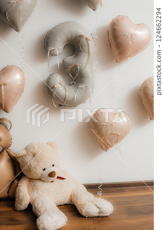 Child's girl 3rd Birthday Celebration with Balloons Child's girl 3rd Birthday Celebration with Balloons 124662294
