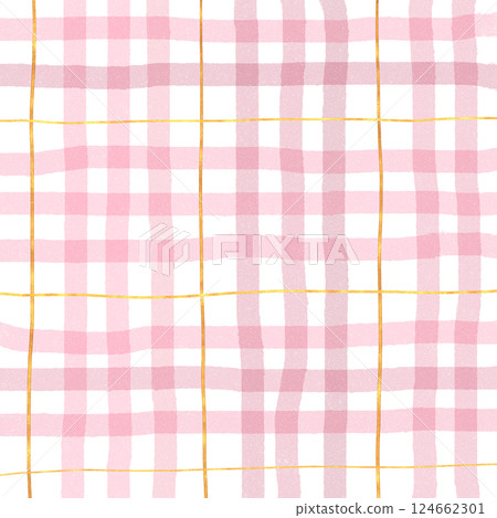 Gold Pink Plaid Gingham Check Hand Drawn Background Overlay Gold Pink Plaid Gingham Check Hand Drawn Background Overlay 124662301