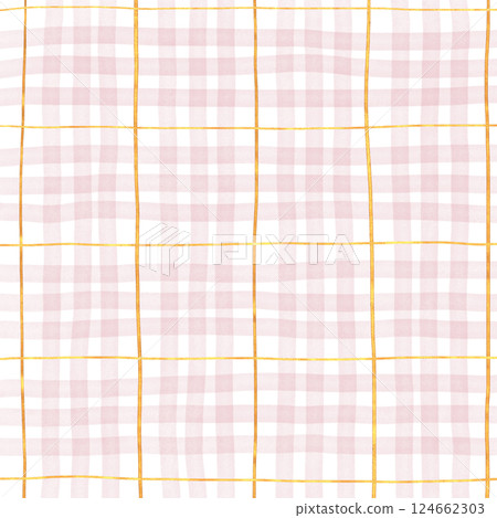 Gold Pink Plaid Gingham Check Hand Drawn Background Overlay Gold Pink Plaid Gingham Check Hand Drawn Background Overlay 124662303
