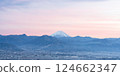 Mount Fuji at dusk as seen from Fuefukigawa Fruit Park, Yamanashi City, Yamanashi Prefecture 124662347