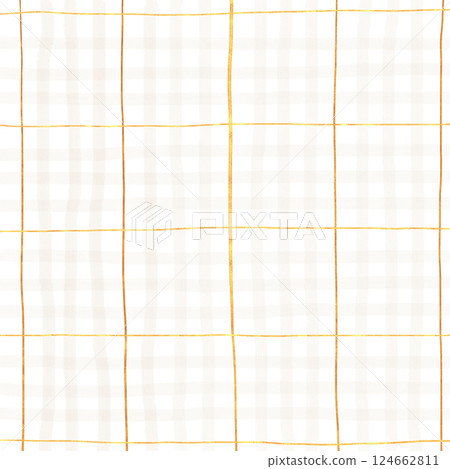 Gold Brown Beige Plaid Gingham Check Hand Drawn Background Pattern Overlay 124662811