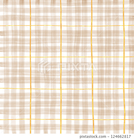 Gold Brown Beige Plaid Gingham Check Hand Drawn Background Pattern Overlay Gold Brown Beige Plaid Gingham Check Hand Drawn Background Pattern Overlay 124662817