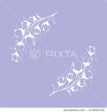 Stylized Lily of the Valley Ornament on a Color Background. Suitable for patterns, textile design, branding, and decorative use. 124662930