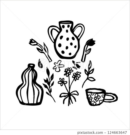 Vector set with vases and flowers. Vector set with vases and flowers. 124663647