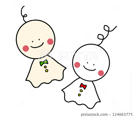 Illustration of two cute Teru Teru Bouzu dolls 124663775