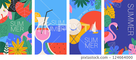 Colorful Geometric Summer Music Festival and Travel Background, poster, banner. Summer time fun 124664000