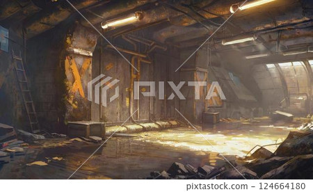 在一座破舊的廢棄工廠裡 124664180