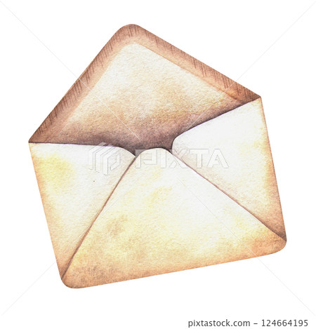 Opened envelope painted in watercolor vintage style. Elegant retro hand-drawn isolated illustration of letter. Perfect for old-fashioned romantic postcards, cards, symbols, Valentines day design Opened envelope painted in watercolor vintage style. Elegant retro hand-drawn isolated illustration of letter. Perfect for old-fashioned romantic postcards, cards, symbols, Valentines day design 124664195