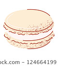 French macaron. Sweet snack dessert. Vector illustration, flat hand drawn style with texture. Baked food for sticker, bakery, cafe shop, restaurant menu. Isolated background 124664199