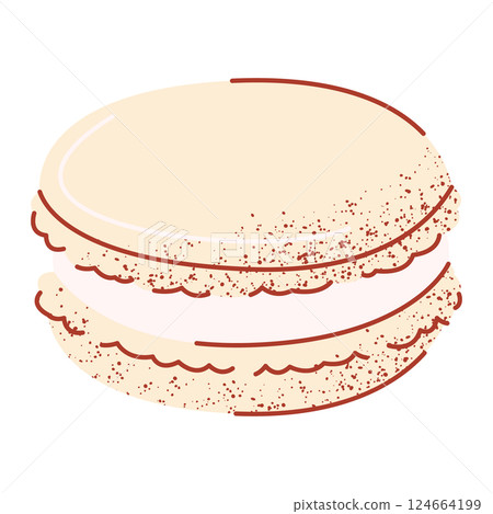 French macaron. Sweet snack dessert. Vector illustration, flat hand drawn style with texture. Baked food for sticker, bakery, cafe shop, restaurant menu. Isolated background French macaron. Sweet snack dessert. Vector illustration, flat hand drawn style with texture. Baked food for sticker, bakery, cafe shop, restaurant menu. Isolated background 124664199