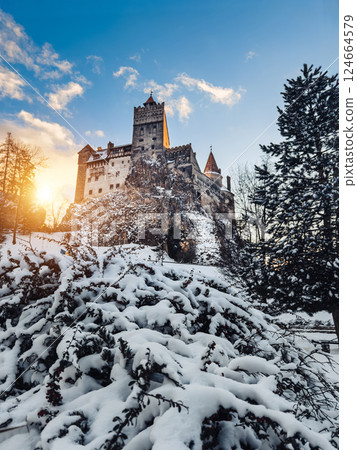 Old Bran Castle Under The Snow  124664579