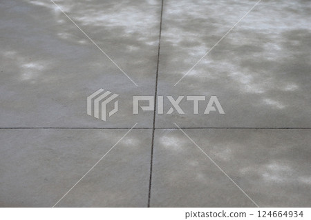 The surface of the concrete floor is damp from the rain. 124664934