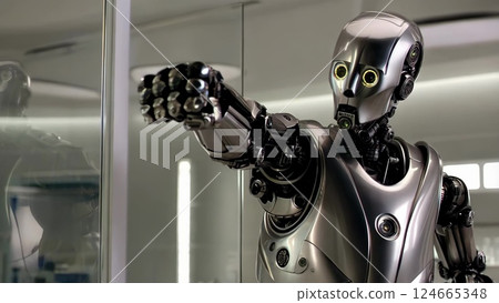 Robot Pointing with Arm Extended in Laboratory Setting 124665348