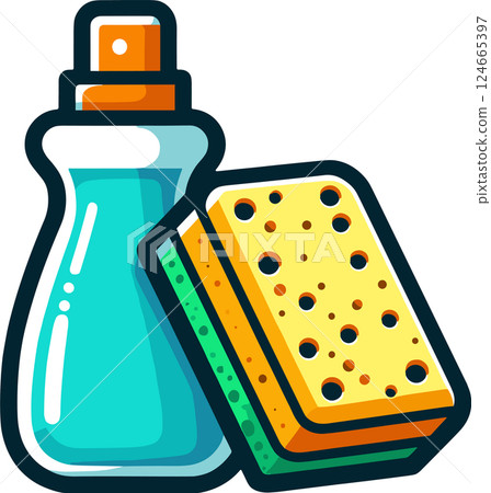 簡單的洗滌劑和海綿插圖 簡單的洗滌劑和海綿插圖 124665397