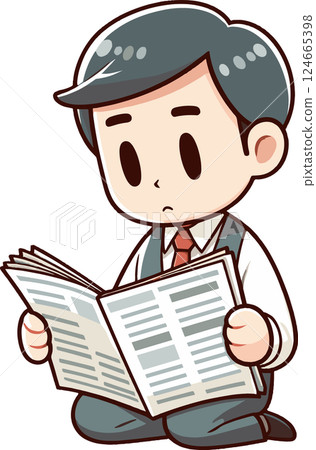一名男子正在閱讀報紙的插圖 124665398