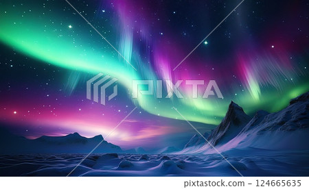 夜空中閃耀的極光 124665635