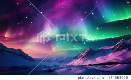 Aurora shining in the night sky 124665636