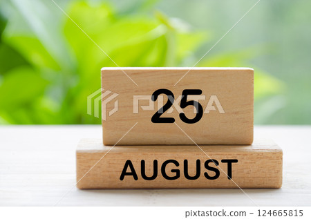 August 25 text on wooden blocks with customizable space for text or ideas. August month and calendar concept. 124665815