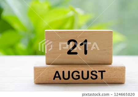 August 21 text on wooden blocks with customizable space for text or ideas. August month and calendar concept. 124665820