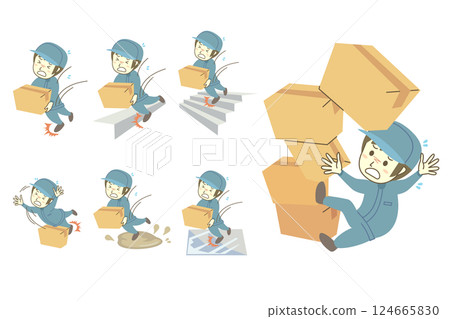 Troubles when carrying cardboard boxes Male worker set 124665830